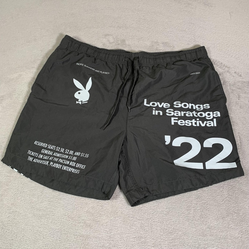 Playboy Swim Trunks Mens XL Gray Love Songs Saratoga Festival 2022 PacSun